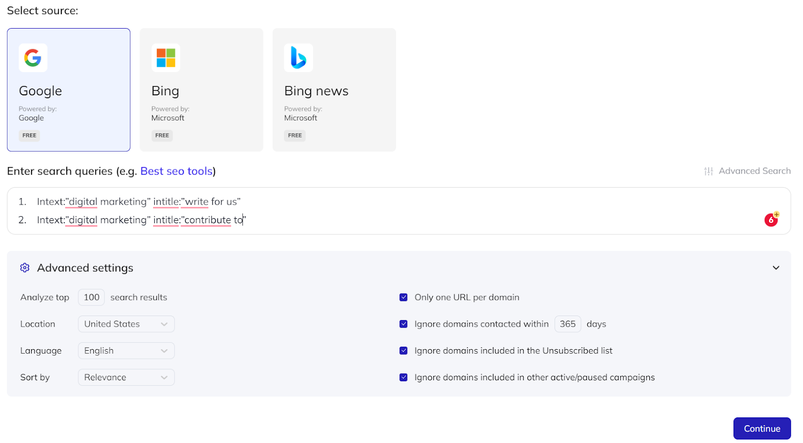 running two queries in respona's search engine